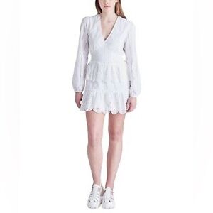 Steve Madden Women’s Raquelle Cotton Eyelet Tiered Mini Dress, White, Large NWT